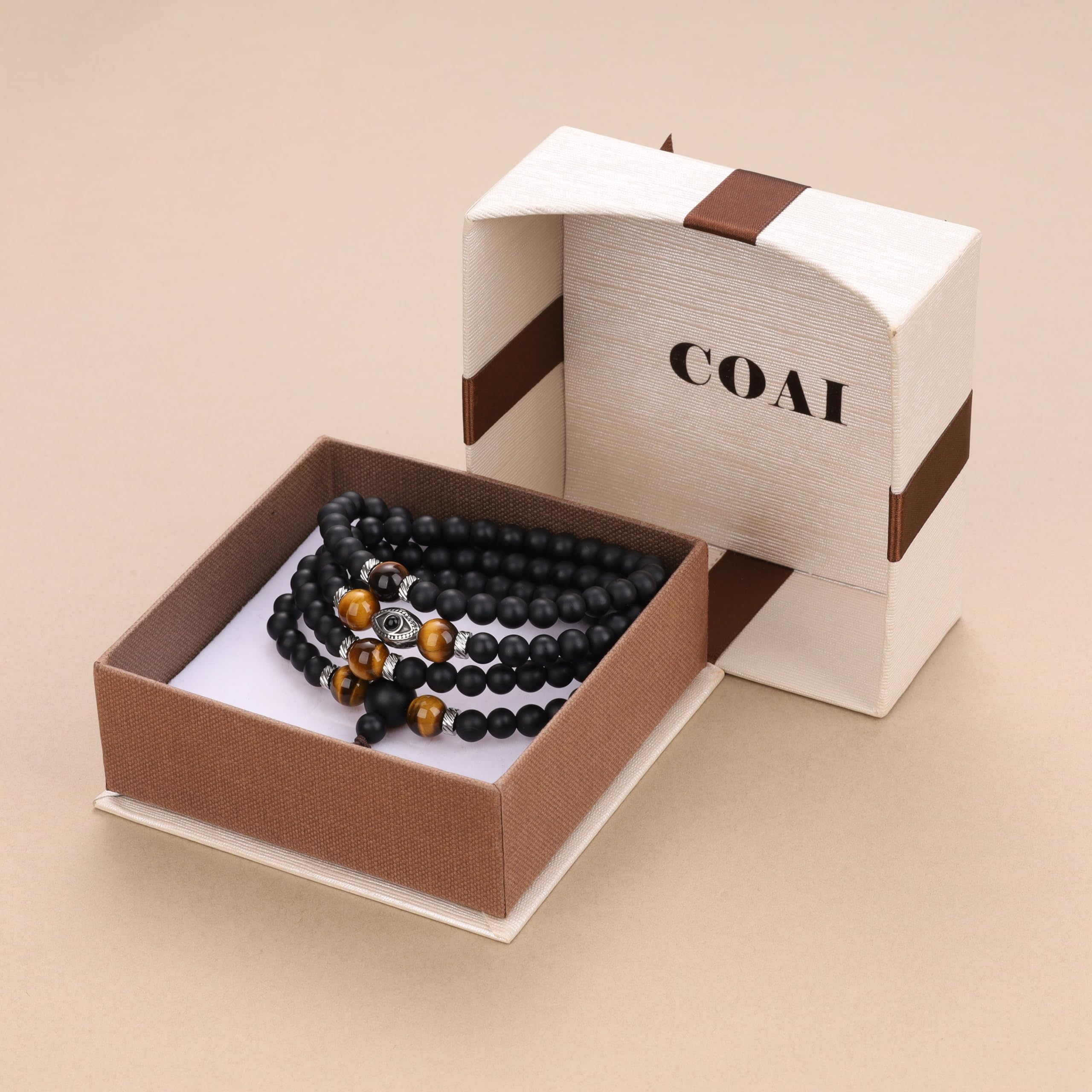 COAI Onyx Tiger Eye Evil Eye Wrap Bracelet Beaded Necklace, 108 Mala Beads Prayer Necklace for Men Women 6mm - Image 7